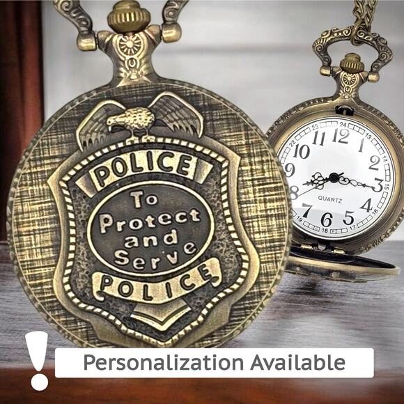 Police Officer Pocket Watch - Law Enforcement Gift Retirement Personalized - Picture 1 of 10